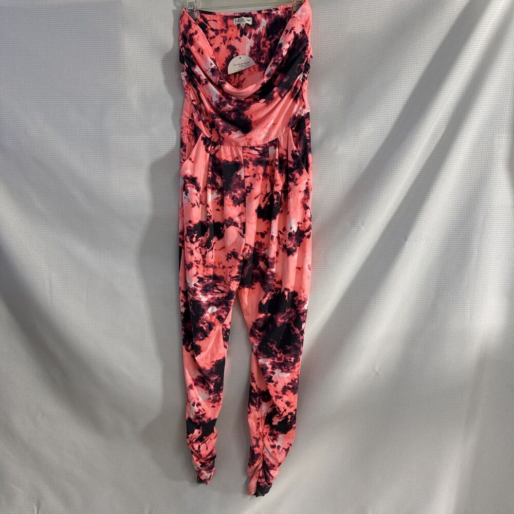 Full Circle Trends Womens Strapless Pantsuit Jumper Pink Black Pattern - L - NWT
